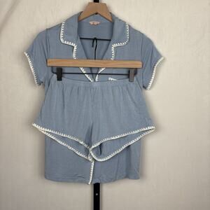 Eberjey Frida Short Pajama Set Women's XS Blue Tencel Relaxed Lounge Cottagecore